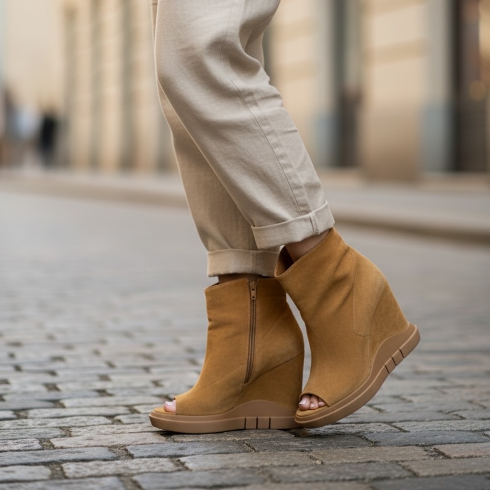 Unlace Open Toe Women's‎ Suede Ankle Boots, Size 38/7